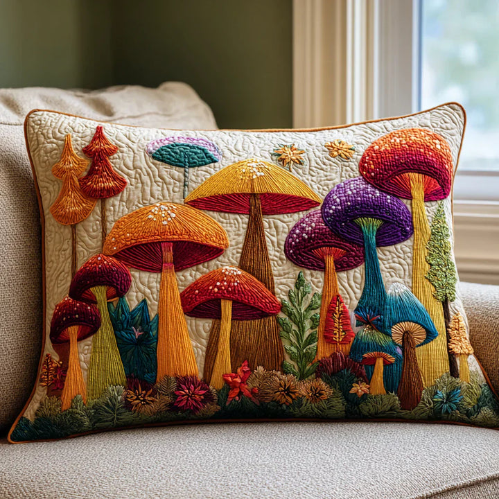 Housse de Coussin Rembourrée - Jardin de Champignons